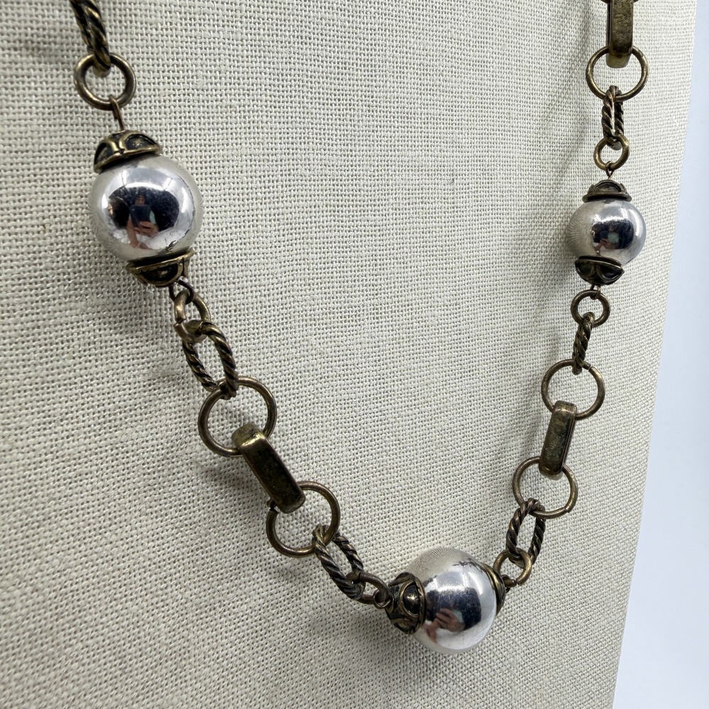 Boho Statement Mixed Metal Bead Link Necklace Gold & Silver Tone Accent Long - Picture 6 of 13